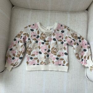 Janie and Jack Floral Knit Sweater with Balloon Sleeves